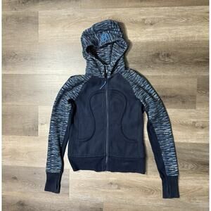 *Flawed* Lululemon Scuba Stretch Hoodie 8 Inkwell Full Zip Printed Hood Sleeves